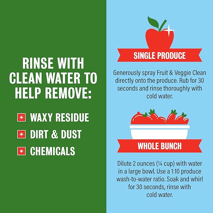 Rebel Green Fruit & Veggie Clean - Plant-Based Produce Cleaner - Natural Fruit and Vegetable Wash with No Aftertaste - Chemical & Wax Removal - Made with Organic Extracts of Citrus - 6 Pack 17 FL OZ