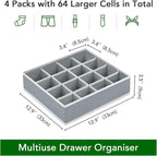 Joyoldelf Sock Drawer Organizer Divider Underwear Organizer 16-cell Fabric Dresser Drawer Organizers Storage Boxes for Socks Lingerie, Handkerchiefs, Ties 4 Pack (Grey)