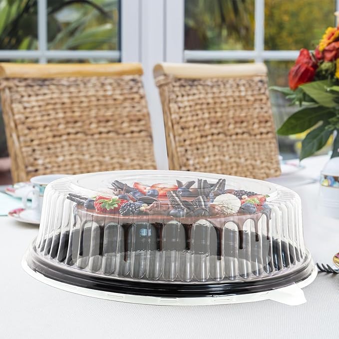 5Pcs12 Inch Cake Containers with Lid -Plastic Disposable Clear Cake Container Dome and Black Base Carry & Display Storage Box (5)