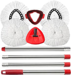 Spin Mop Replacement Head Mop Replace Head Compatible with O Cedar EasyWring Spin Mop - 4 O-Ceda Mop Refills、30-58in Mop Handle and 1 Mop Base and 1 Mop Base Scrub Brush Combo Set