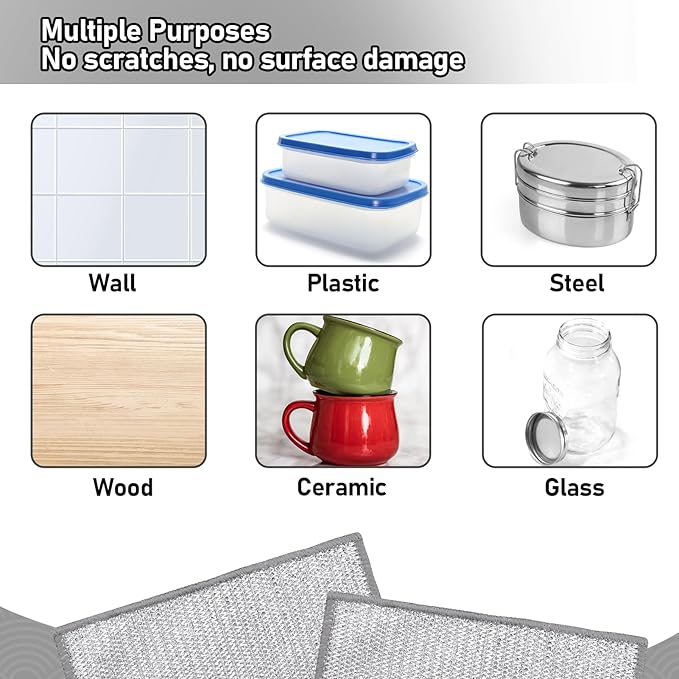 XANGNIER 8 Pcs Multipurpose Wire Dishwashing Rags,New Upgrade Non Scratch Wire Dishcloth,Steel Wool Cleaning Cloths,Multi Purpose Metal Mesh Miracle Cleaning Cloths for Kitchen,Dishes,Sink
