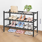 Kitsure Bamboo Wooden Shoe Rack for Closet - Stackable Shoe Organizer with Modular Structure, Space-Saving Shoe Shelf for Entryway, Living Room, Bedroom, 26.8" Wide - 3 Tiers, Black