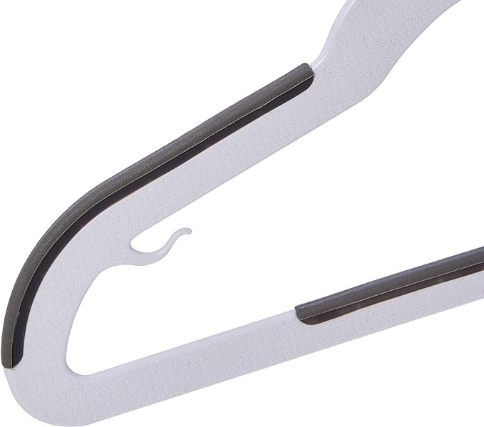 Amazon Basics Plastic Kids Clothes Hangers, Non-Slip, White and Black, 12.8" x 8" x 0.2", 30-Pack