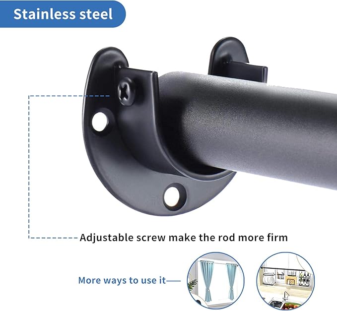 Rise Age Stainless Steel Closet Rod Brackets, 1 Inch Diameter Support 2 Pcs, Heavy Duty Curtain Rod Holder, Black End Support With Screws