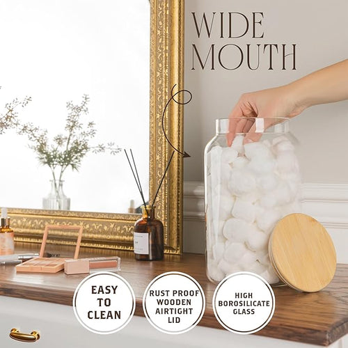 1 Gallon Glass Large Jar with Airtight Bamboo Lid - Strong Clear Borosilicate Canister for Kitchen Food Storage Organizing, Terrarium, Pantry Decorative Container & Laundry Room - Pack of 1