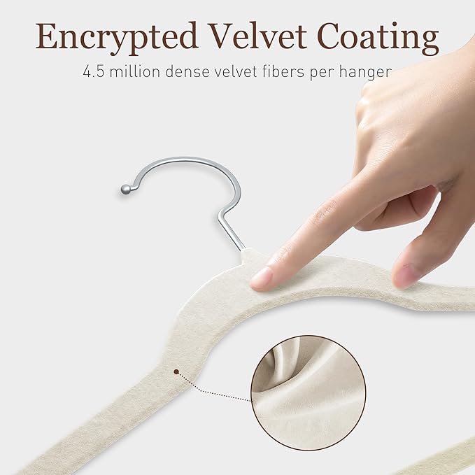 Velvet Hangers 100 Pack, Slim Non-Slip Clothes Hangers Space-Saving for Closet, Heavy Duty for Pants, Coats, Skirts, Jeans, Sweaters and More, Nylon-Flocked, Ivory