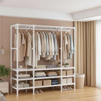 Portable Closet,Garment Rack,Heavy Duty Clothes Rack with Cover,Wardrobe Closet with 1 Hanging Rods, 2 Storage Shelves,27.5" L x 17.7" W x 67.7" H,Pale Yellow