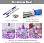 Spin Mop Replacement Mop Handle, 49-inch 360 Degrees Rotating Telescopic Replacement Mop Stick with Stainless Steel Disc for Spin Mop Bucket Cleaning System (Stainless Steel Disc, Purple)