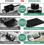 MOUKABAL Dish Drying Rack, Dish Rack, Stainless Steel Dish Racks for Kitchen Counter, Dish Drainer with Removable Utensil Holder, Drainboard (Black,2 Tier,13''W x 17''L)