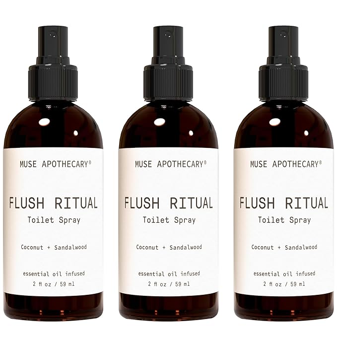 Muse Apothecary Flush Ritual - Aromatic & Refreshing Toilet Spray, Use Before You Go, 2 oz, Infused with Natural Essential Oils - Coconut + Sandalwood, Pack of 3