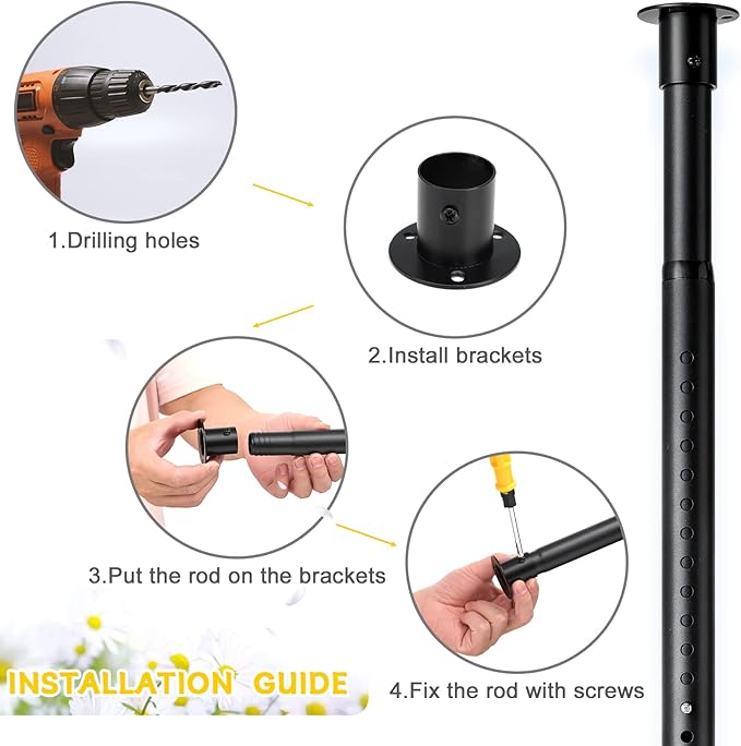 Closet Rod, 17 to 27 Inch Adjustable Closet Rods for Hanging Clothes Heavy Duty Closet Hanging Rod Metal Black Closet Poles for Wardrobes
