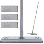 Flat Mop with 3 Pads, Microfiber Mops for Floor Cleaning Adjustable Handle 29-49, Dust Mop for Hardwood Floors, Wet Dry Use on Laminate Wood Tile Vinyl Wall Mopping Bathroom Kitchen Household Supplies