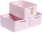 Large Storage Baskets for Shelves, Closet Organizers Bins for Clothes Blanket Towels, Baby Nursery, Toy Baskets Box, Woven Rope Baskets, 17 x 13 x 7.5”, 3 Packs Light Pink