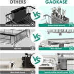 GAOKASE Dish Drying Rack, Stainless Steel-Dish Rack, Dish Racks for Kitchen Counter, Kitchen Dish Drainers with Removable Utensil Holder,New Drain Outlet,Plate Rack and Drainboard,(gray-11 W x 15" L)