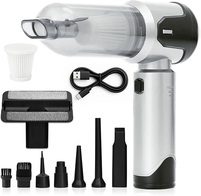 Car Vacuum Portable Cordless – Handheld Cleaner, Mini Car Vacuum, Small Portable Vehicle Cleaner with 8 Attachments, Blower, Spray Lubricant & Microfiber Towels for Truck & Interior Cleaning