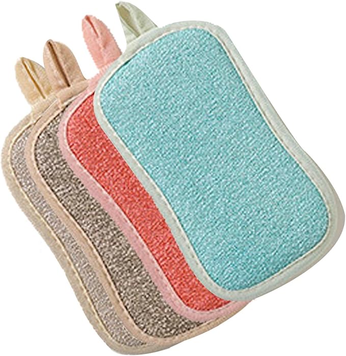 4 Pack Kitchen Scrub Sponge Dual Action Washing Up Cleaner Heavy Duty Scouring Pads Household Cleaning Wash Cloth (4)