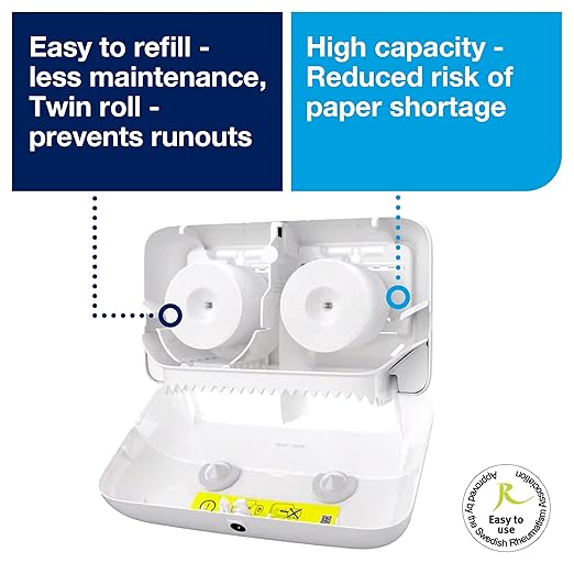 Tork Coreless Toilet Paper Dispenser White, For Homes and Small Businesses, Fits T7 Dispensers
