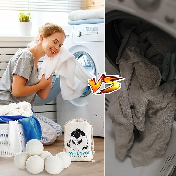 Wool Dryer Balls, Organic Wool Balls for Dryer Laundry Balls for Dryer Reusable 6P Reducing Clothing Wrinkles,Saving Drying Time and Fabric Fluffier 100% New Zealand Wool Lint Balls