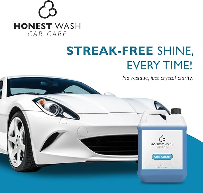 Honest Wash Car Glass Cleaner – Ammonia-Free Streak-Free Formula for Glass, Mirrors, Windshields, & Hard Surfaces | Safe for Plastic, Stainless Steel, Porcelain, and More | Made in the USA (128 Fl Oz)