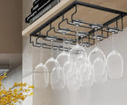 Nuovoware Wine Glass Rack, 4 Rows Wine Glass Holder Storage Hanger Metal Organizer Under Cabinet Stemware Rack for Bar Kitchen Cabinet, Black