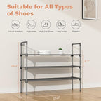 LANTEFUL 3 Tier Shoe Rack for Closet, Shoe Organizer with 5 Hooks, Long Shoe Shelf Storage for Shoe and Boot Stackable Free Standing Shoe Rack for Entryway, Garage, Small Spaces, Dorm, Grey