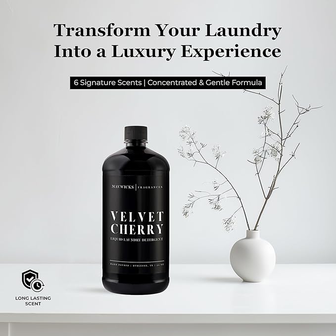 Laundry Liquid Detergent (Velvet Cherry) - 32 Oz Laundry Perfume Bottle for Men & Women, Stain & Odor Remover, Deep Clean, Long-Lasting Fragrance and Freshness for All Fabrics