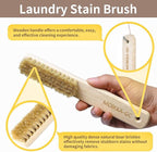 Wood Laundry Stain Brush with Boar Bristle, Tough Stain Remover for Delicate Fabric, Cotton, Linens, and Shoes, Laundry Scrub Brush for Fresh and Clean Fabric