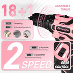 YOUGFIN Pink Drill Set, 195 Pieces Tool Set with 12V Cordles Drill, Home Tool Kits for Men & Women, Household Hand Tool Box, Perfect for DIY Office Repairing & Improvement
