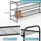 AOODA Long 3 Tier Metal Shoe Rack for Closet Wide Stackable Shoe Storage Organizer for Entryway, Bedroom, Floor, 24-Pairs Men Sneakers Shoe Shelf with Wire Grid, Black