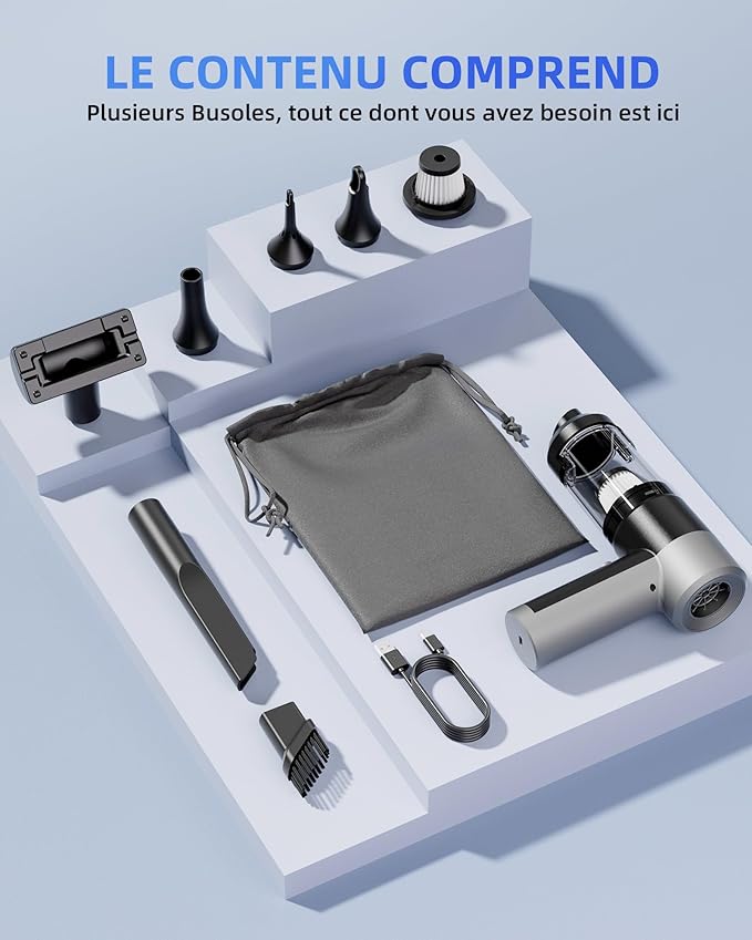 Mini Car Vacuum with 17000Pa High Power Suction,Portable Handheld Vacuum Blow & Suction,4 in 1 Cordless Small Vacuum Cleaner for Car,Home,Office,PC.Air Duster for Quick Cleaning of Small Areas