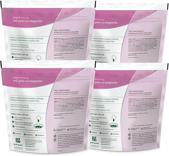 Grab Green Garbage Disposal Freshener and Cleaner Pods, 48 Count, Thyme with Fig Leaf, Plant and Mineral Based, Removes Odors, Loosens Grime, Prevents Clogging