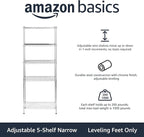 Amazon Basics 5-Shelf Adjustable Storage Shelving Unit for Garage, Steel Wire Rack, 200 Pound Loading Capacity per Shelf, 23.2" x 13.4" x 60", Chrome Finish