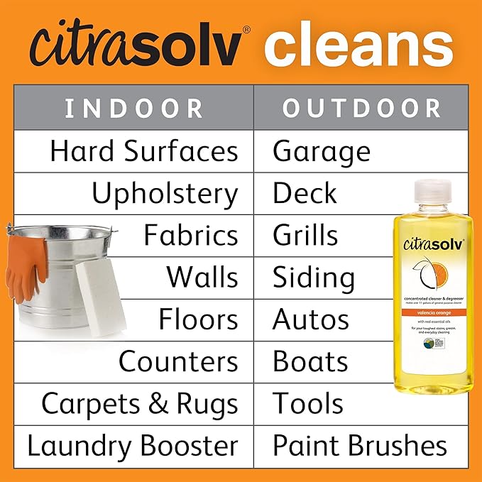 Citra Solv Concentrated Cleaner & Degreaser, Deodorizer, Paint & Adhesive Remover, for Home and Outdoor, Natural Orange Oil, Safe, Valencia Orange - 32 Fl Oz (2-Pack)