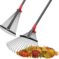Rake, Adjustable Rakes for Leaves with 9”-17” Head, Rakes for Lawns Heavy Duty, 60 in Garden Rake with 18 Clog-Free Tines, Long Handle, Metal Gardening Tool, Fast Cleanup, Easy Carry for Camping
