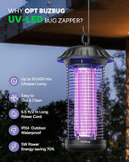 Buzbug LED Bug Zapper Indoor Outdoor, Up to 50,000 Hrs Lifespan Lamps, 6.5ft Power Cord, IPX4 Waterproof, High-Voltage, Mosquito Zapper, Fly Trap Mosquito Trap, Fly Killer Fly Zapper -MO008C