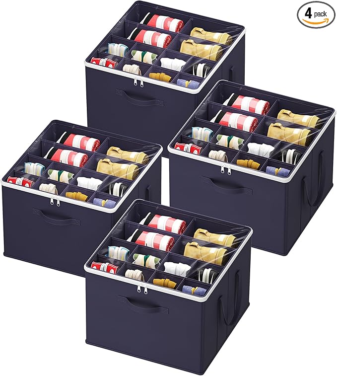 Lifewit 4 Pack Shoe Storage Organizer for Closet, Large Shoe Box Storage Containers with Clear Cover, Foldable Storage Bins Fit for Boots Fits 48-64 Pairs (Each 12-16 Pairs) Blue