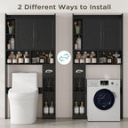 MHOM 67.8" H Over The Toilet Storage Cabinet with Adjustable Shelves & Toilet Paper Holder, Farmhouse Over Toilet Bathroom Organizer, Double Door Toilet Cabinet for Bathroom, and Laundry, Black