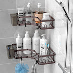 AKTECKE Shower Caddy Corner Organizer: 2Pack Adhesive Shower Shelf Essentials - No Drilling Stainless Steel Bathroom Storage Rack with Hooks and Toothpaste Holder - Shower Accessories