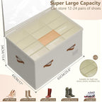 Shoe Organizer for Closet, 2 Pack Shoe Storage Bins Foldable Shoe Storage Box Containers with Clear Cover and Sturdy Handles, Shoe Rack for Closet Storage for Sneakers Heels Slippers, Fit 12-24 Pairs