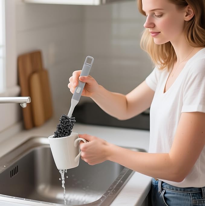 Bottle Brush Cleaning Set: Includes 2 Three-in-one Portable Travel Crevice Brushes and 1 Cup Brush with Removable Handle. Ideal for Cleaning lids, Straws, and Water Bottles.