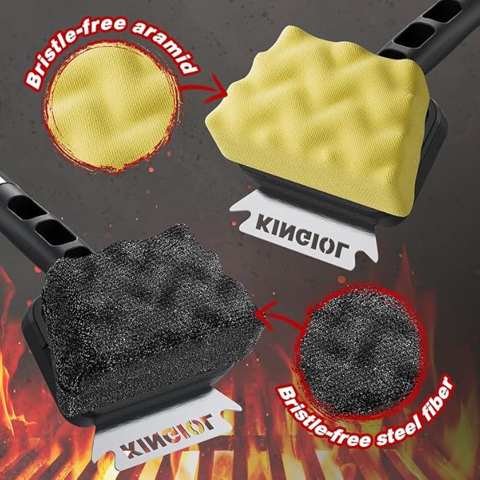 Grill Brush for Outdoor Grill - Bristle Free Grill Cleaner Brush, Steam BBQ Grill Brush with Durable Scraper for Cast Iron or Stainless-Steel Grates, 2 Replaceable Heat-Resistant Heads (Yellow)