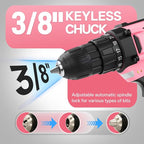 COMOWARE 20V Cordless Drill Set, 171Pcs Pink Home Tool Set with Cordless Drill Driver, Complete Repair Tool Kit for Women, Pink Storage Bag, Ideal for Office, Garden, DIY Project