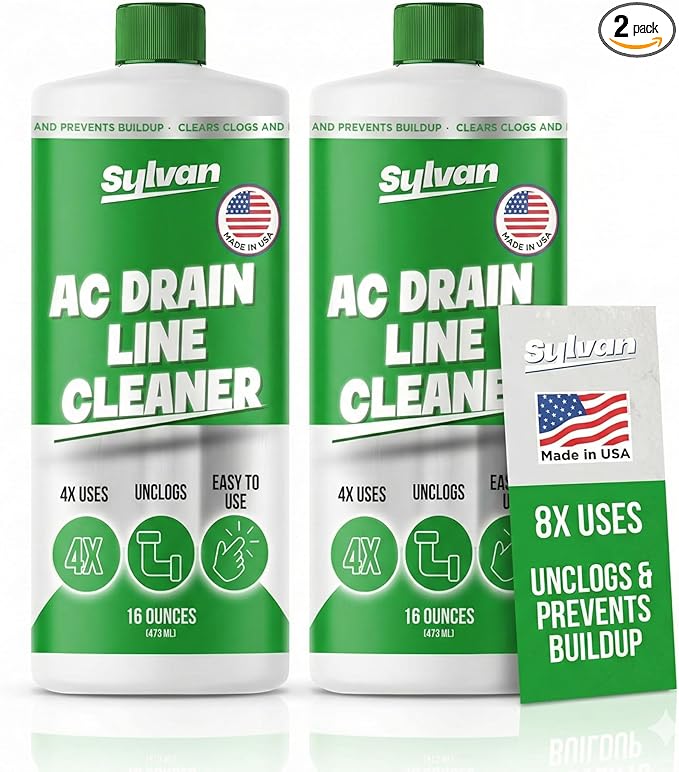 Sylvan AC Drain Line Cleaner | 2x 16 Oz (8 Uses) | 12 Month Supply | Made in USA | Universal Compatibility | Removes Clogs and Buildup from HVAC Condensate Lines | Air Conditioner Unclogger