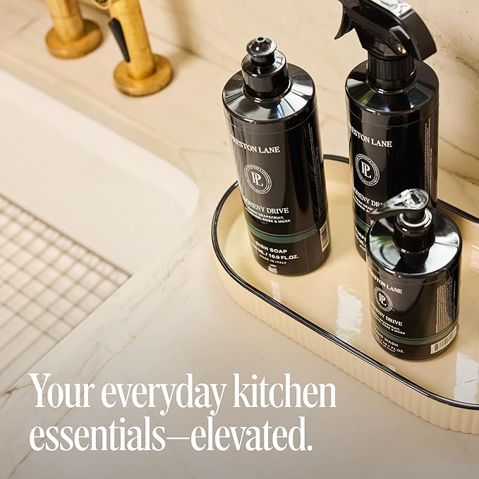 Preston Lane Luxury Kitchen Set – Hand Wash, Dish Soap & All-Purpose Cleaner | Plant-Powered Cleaning Essentials Bundle with Fine Italian Fragrance, Doheny Drive Scent
