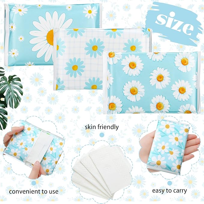 24 Packs Travel Size Tissue Pocket Slim Pack Facial 3 Ply Wallet Size Pocket Tissues for Travel Wedding Party Favors, 6 Styles(Daisy)