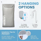 Hanging Laundry Hamper Bag XL 40x22", Space Saving over the Door Storage Bags, Behind the Door Hampers for Dirty Clothes & Wall Mounted Basket for Bathroom, Organizer for Small Room Spaces RV