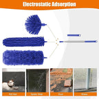 4 Pcs Microfiber Cobweb Duster with 100-inch Extendable Pole, Washable and Reusable Feather Cleaning Duster Kit with 3 Duster Heads,Dusters for Cleaning with Telescopic Pole for High Ceiling Fan,Blue