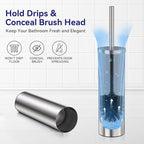 DOWRY Stainless Steel Toilet Bowl Brush and Holder for Bathroom, Deep Cleaning Toilet Brush and Holder Set with Long Handle, Hidden Toilet Bowl Brush with 2 Heads,Modern Decor Nickel Brushed Round