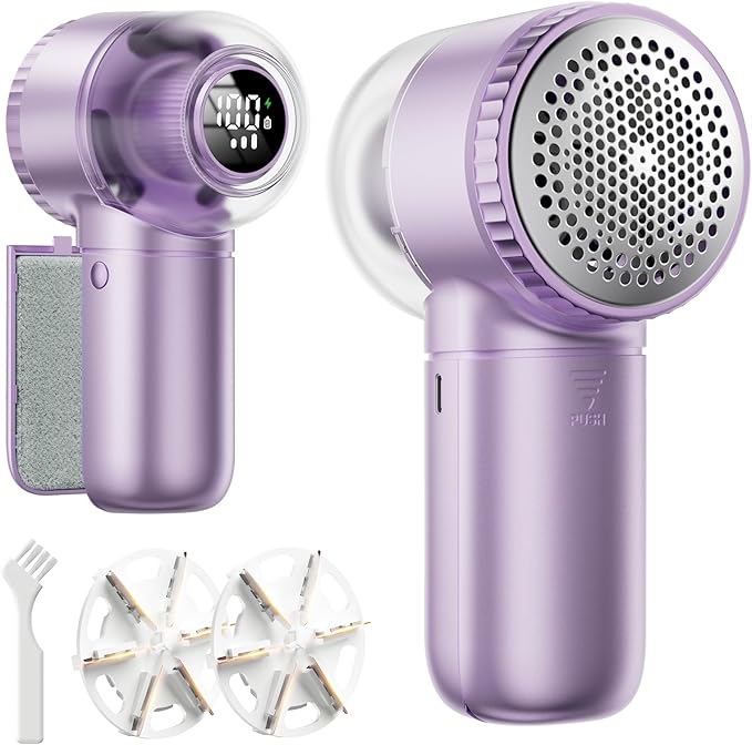 Fabric Shaver with Lint Brush, Large Lint Shaver with Digital Display, 3-Speeds Lint Remover with 6-Leaf Blades, Electric Sweater Shaver to Remove Pilling for Clothes, Furniture