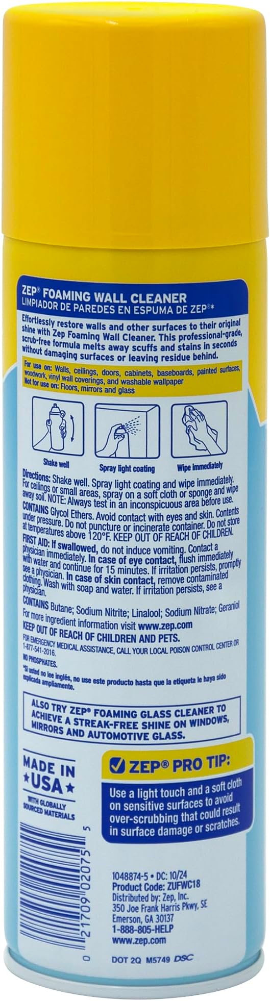 Zep Foaming Wall Cleaner - 18 oz (Case of 4) ZUFWC18 - Removes Stains Without Damaging Finishes